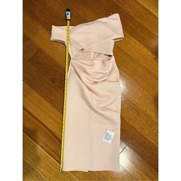 NWT ASOS DESIGN Off Shoulder Cutout Midi Dress with Asymmetric Hem in Rosewater - Picture 7 of 15